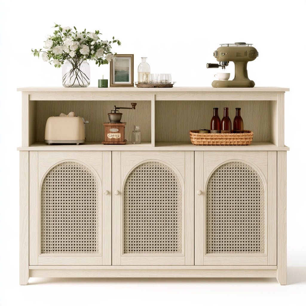 Credenza contenitore in legno, colore crema e beige chiaro