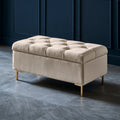 Panca contenitore imbottita in velluto, colore beige chiaro