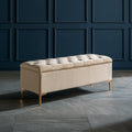 Panca contenitore imbottita in velluto, colore beige chiaro