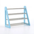 Scaffale portascarpe dalle linee essenziali a quattro livelli, colore azzurro